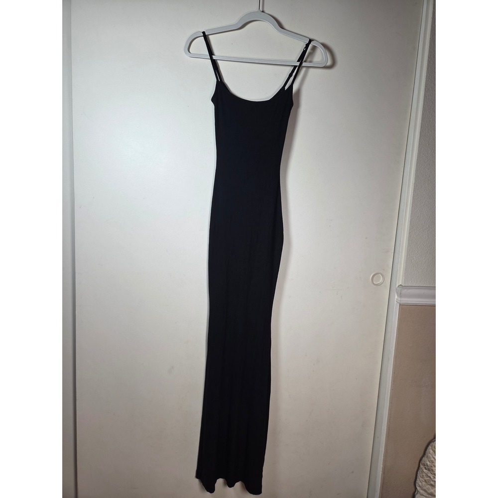 SKIMS Soft Lounge Long Slip Dress Women XS Black Ribbed Bodycon Maxi Minimalist